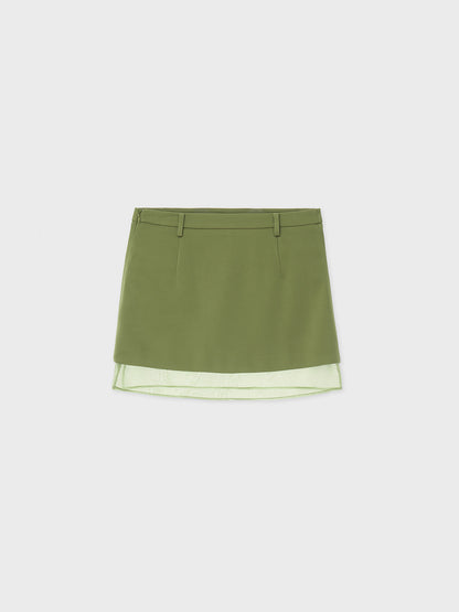 [ARIK. Arik] [24SS] [3rd Reorder] SAMAKAH Layered mini skirt Grass Green