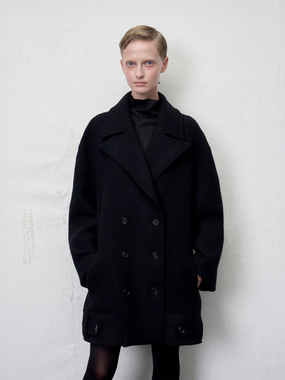 ARIK. Anser wool oversized pea coat in Black