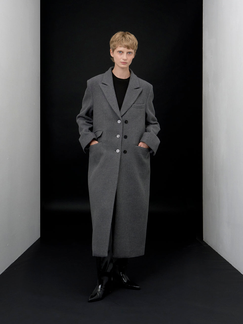 【ARIK. アリク AW】Libra tailored single breasted wool coat Melange Grey