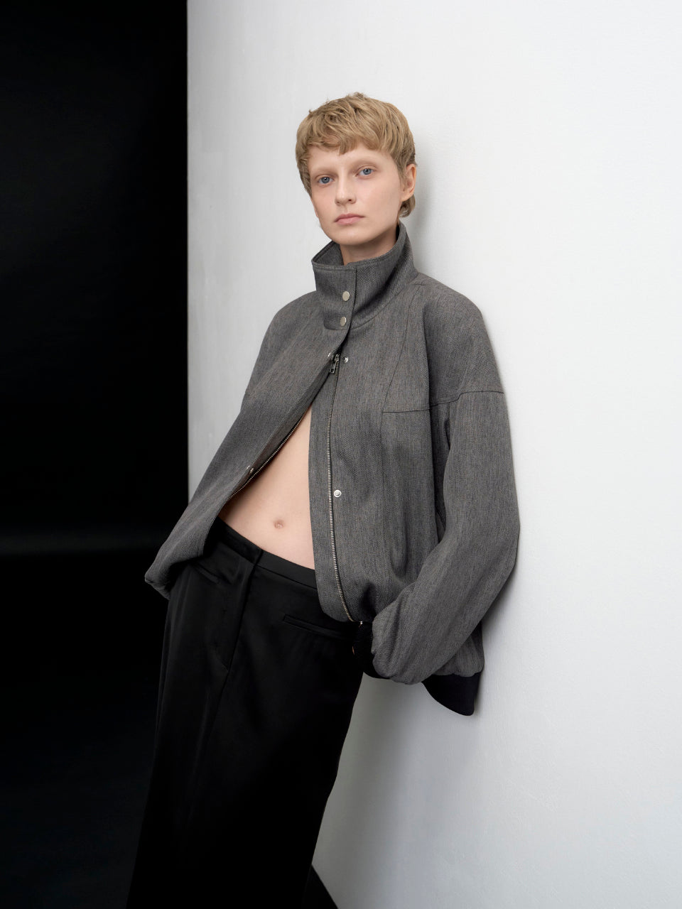 【ARIK. アリク AW】Segin oversized panel bomber jacket Melange Grey