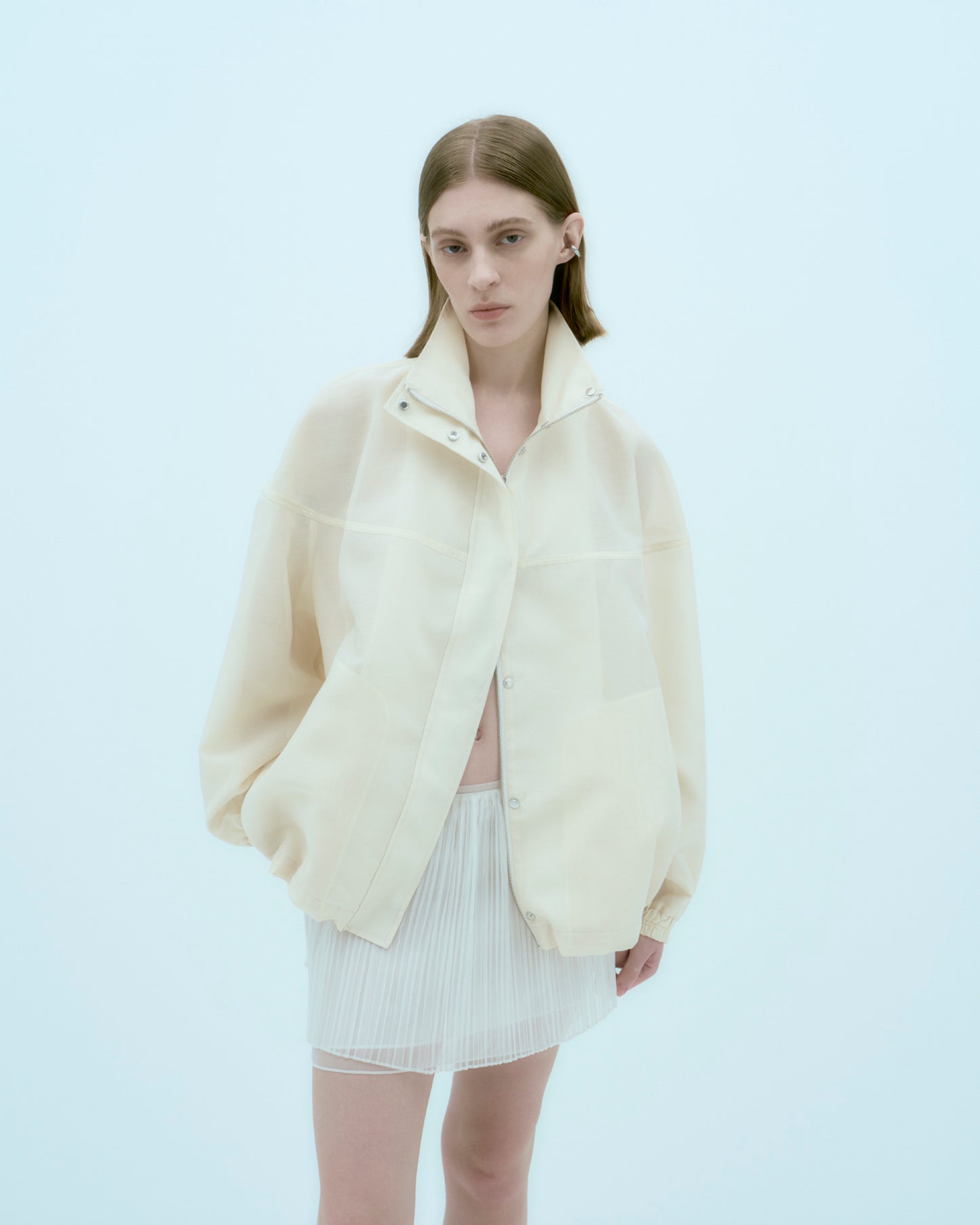 [ARIK.] [25SS] ELBA oversized sheer bomber jacket Butter Cream