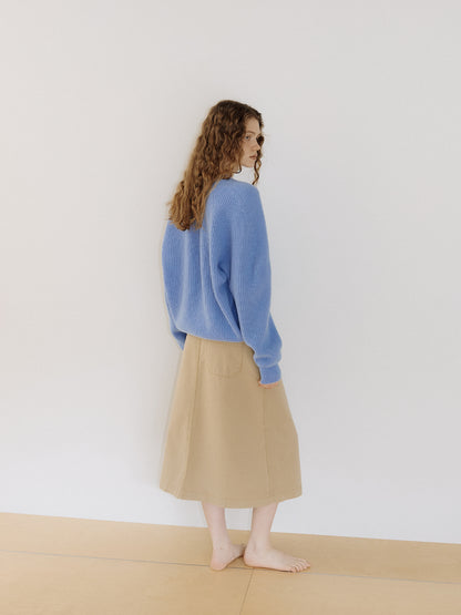 Wool V-neck Raglan Pullover - Blue 4