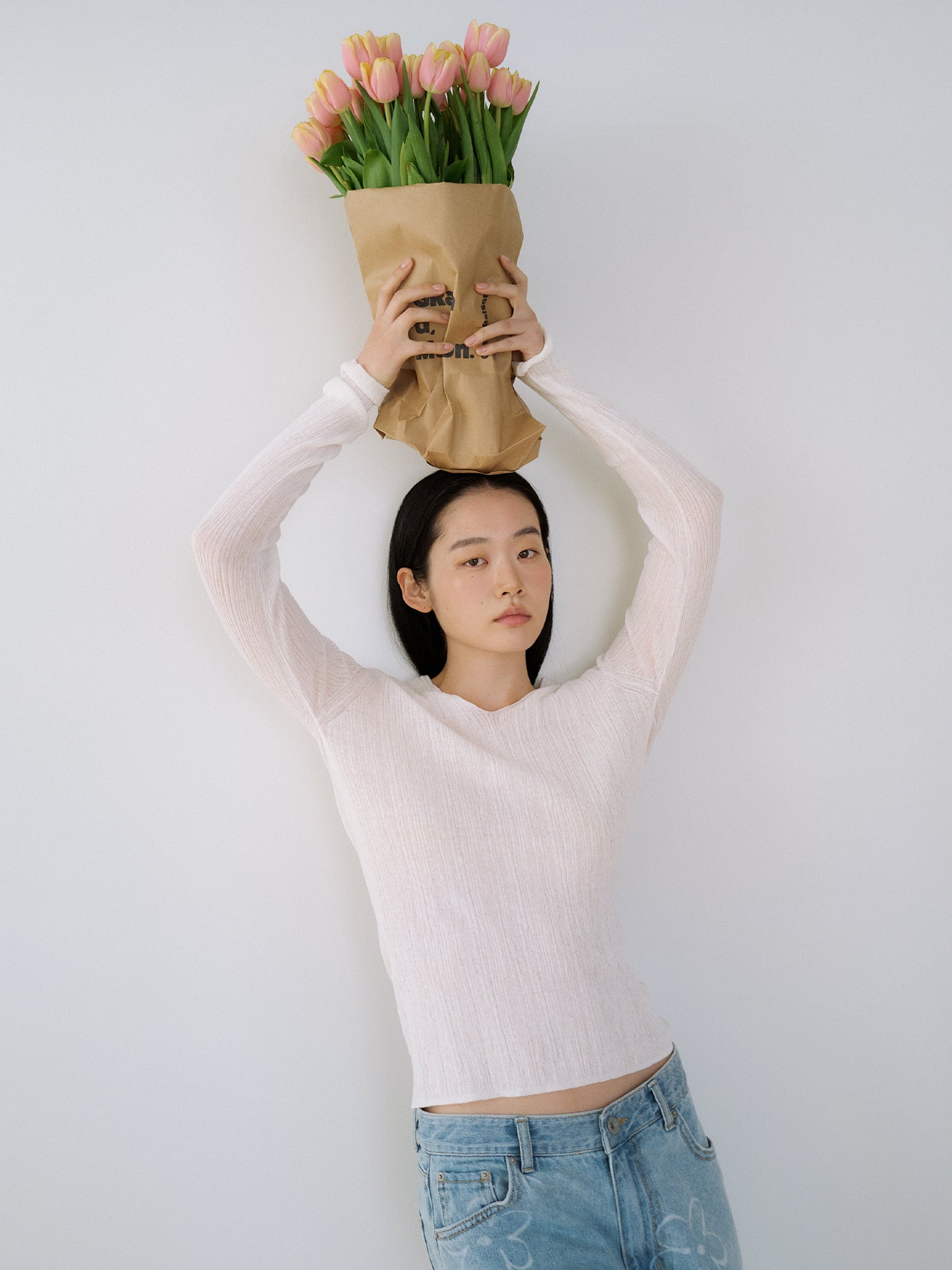 Multi Rib V-neck Pullover - Ivory