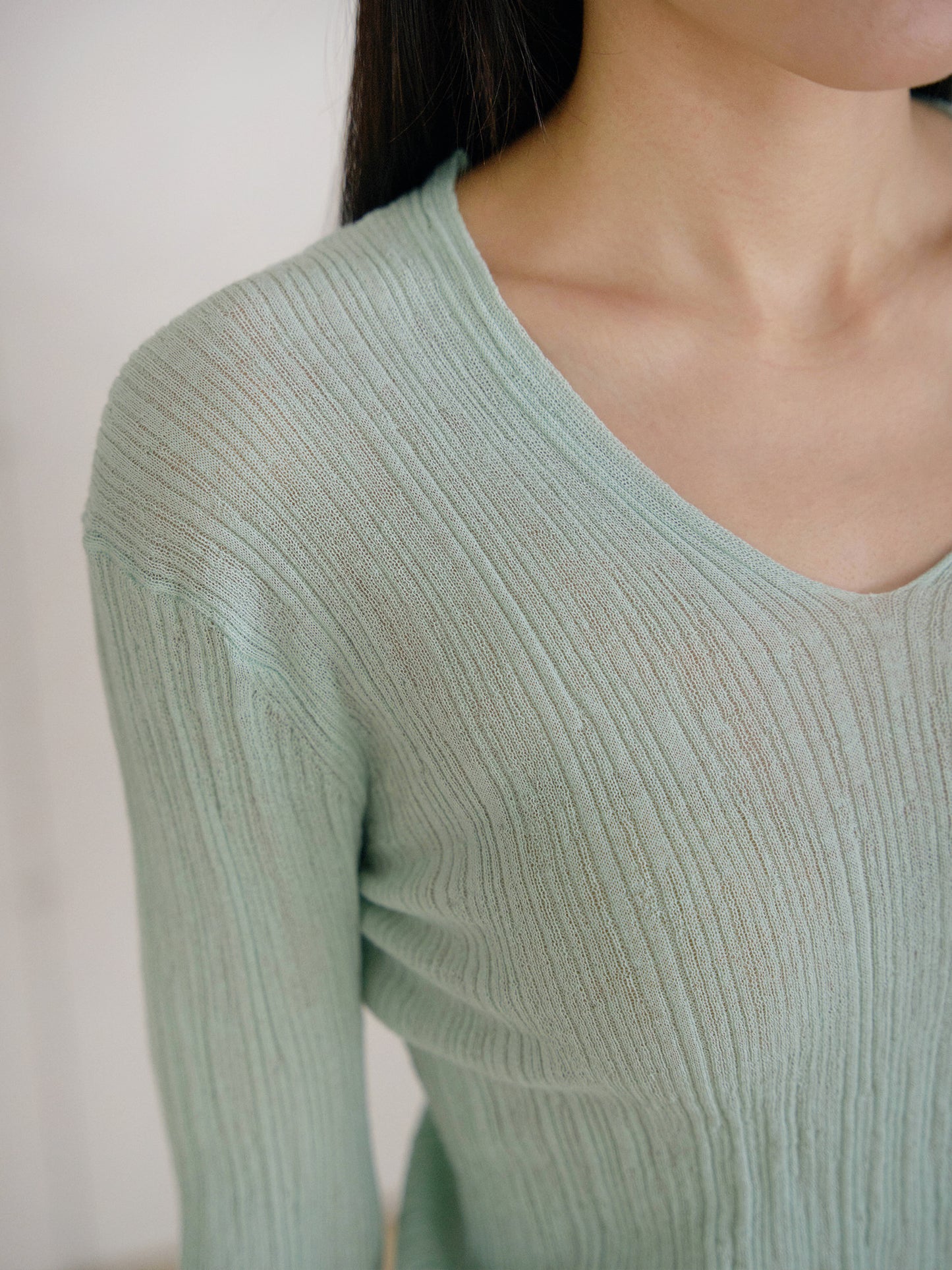 Multi Rib V-neck Pullover - Mint