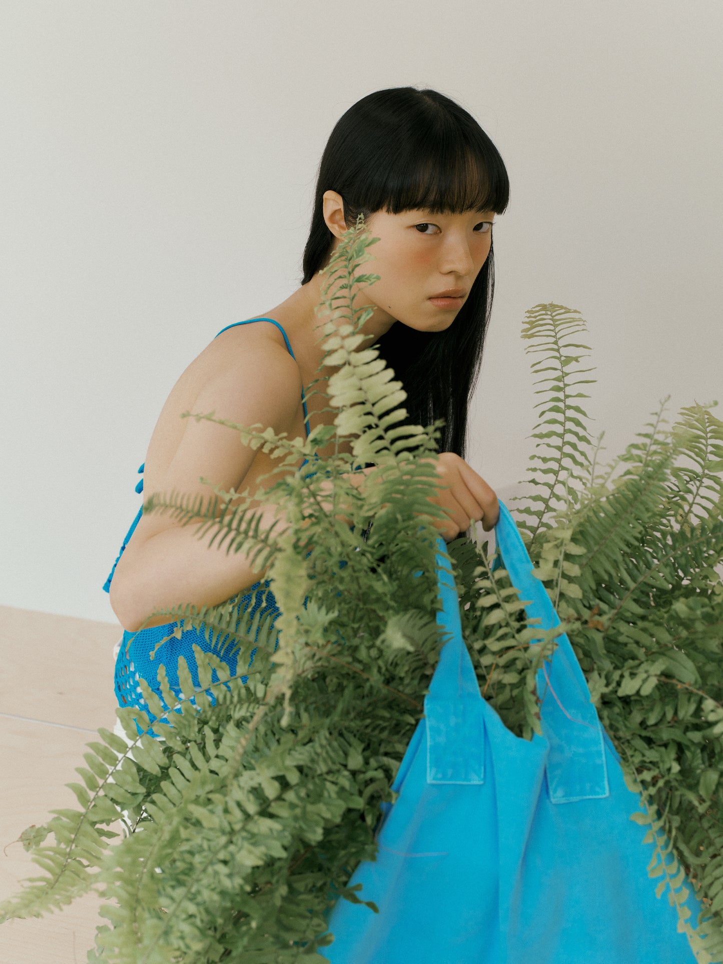 Pigment Lettering Shoulder Bag - Blue