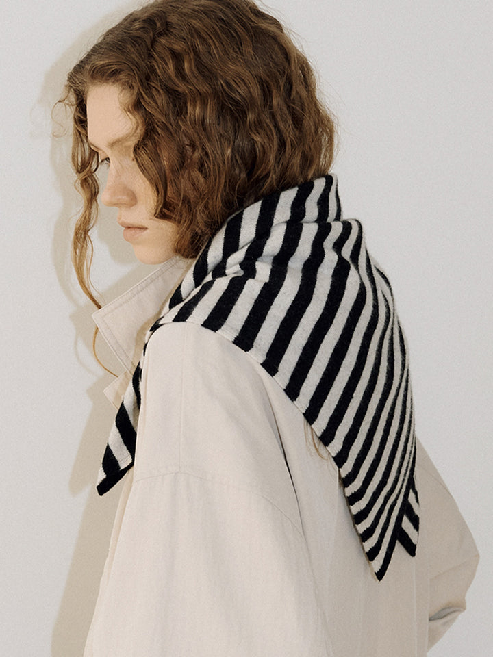 【MARAN】Stripe Square Scarf - Black