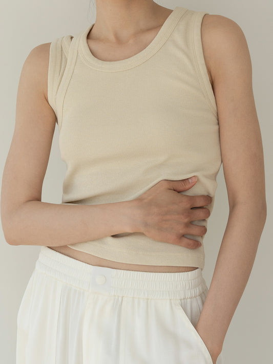 [MARAN] Mei Ribbed Sleeveless - BEIGE