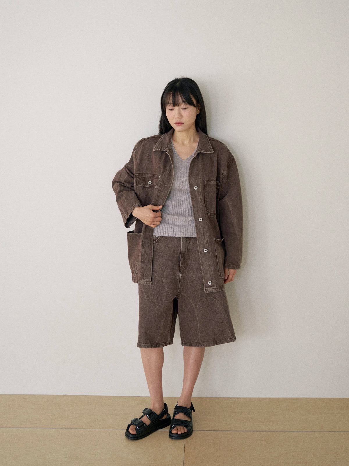 Double V-neck Rib Pullover - Gray 7