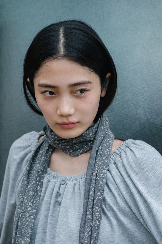 [9/28予約配送] STRING BOAT NECK JERSEY BLOUSE, GRAY