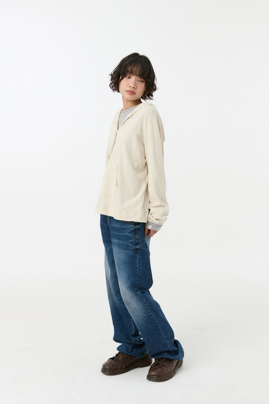 [9/16予約配送] FLORAL BUTTON HOODED LONG SLEEVE, IVORY