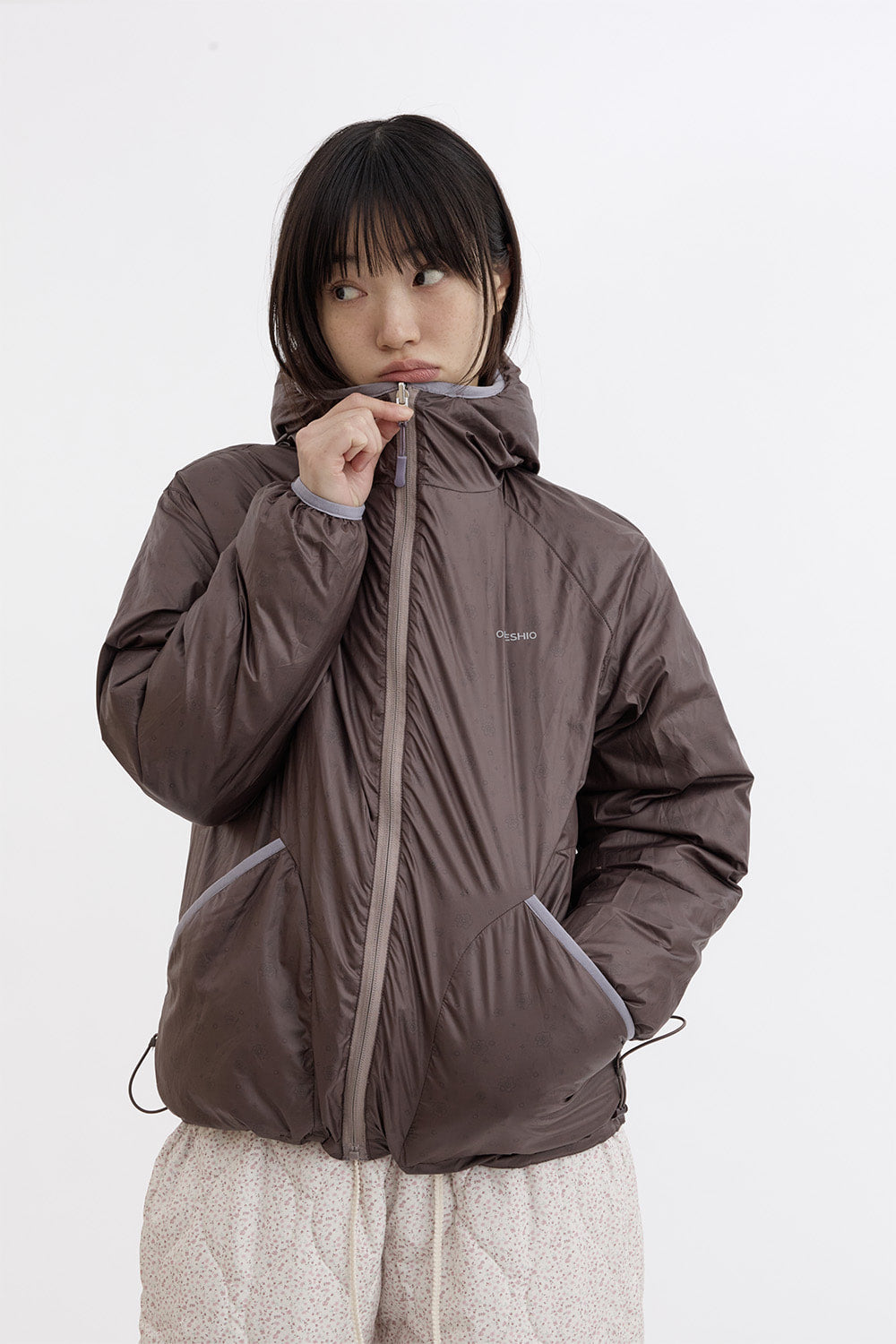 [9/28予約配送] REVERSIBLE FLORAL GRAPHIC DUCK DOWN, LIGHT PURPLE