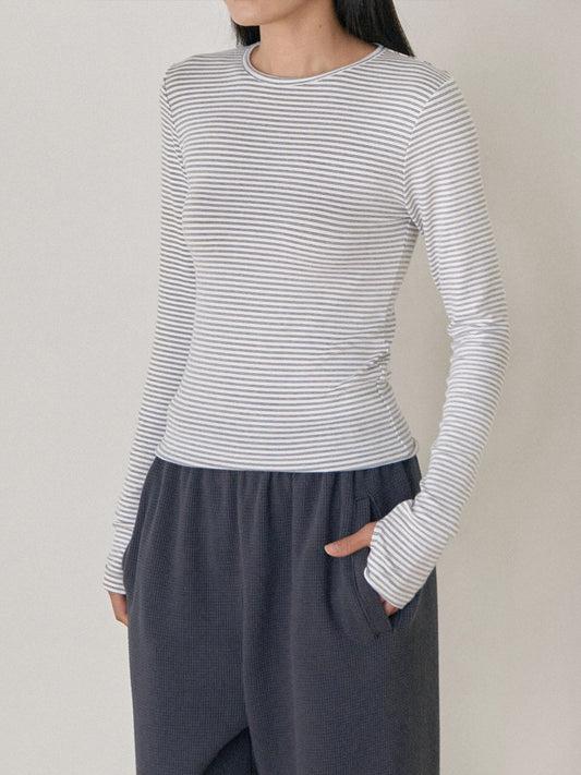 Rib Stripe Long Sleeve - Ivory 1