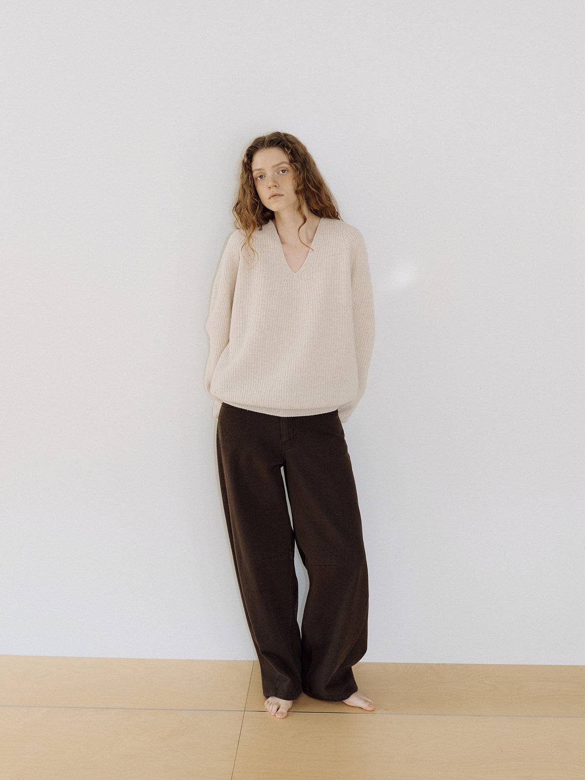Wool V-neck Raglan Pullover - Oatmeal 3