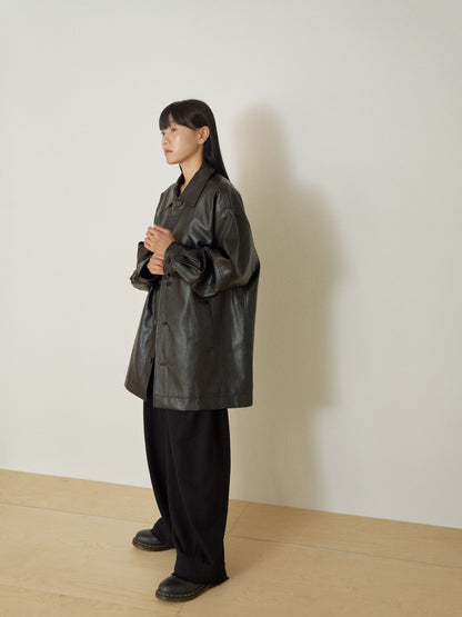 Standard Leather Half Coat - Black