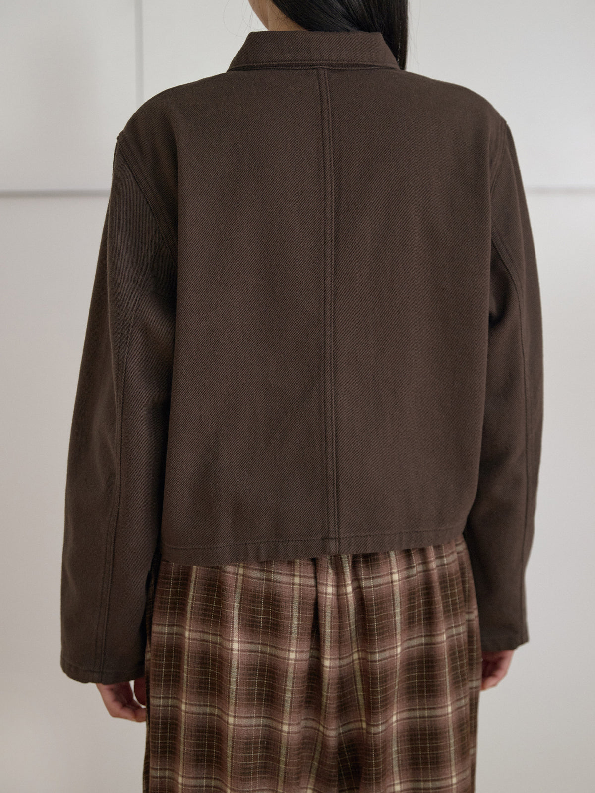 Cotton Twill Crop Jacket - Brown 11
