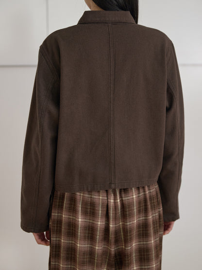 Cotton Twill Crop Jacket - Brown 11