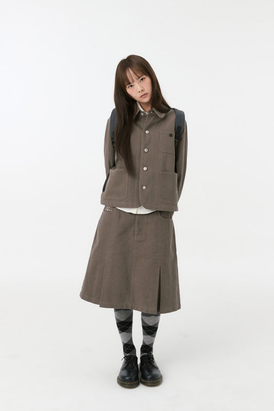 [10/1予約配送] ROUND COLLAR COTTON JACKET, BROWN KHAKI