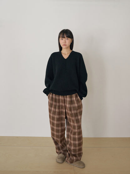 Wool V-neck Raglan Pullover - Black 2