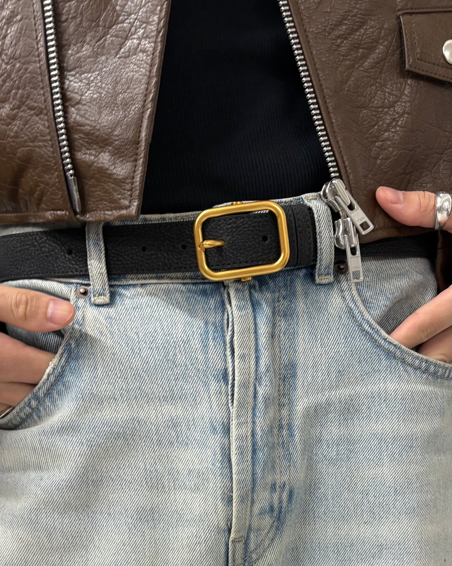 Gold Buckle Leather Belt