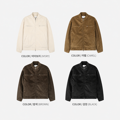 Corduroy Stand Collar Zip Blouson