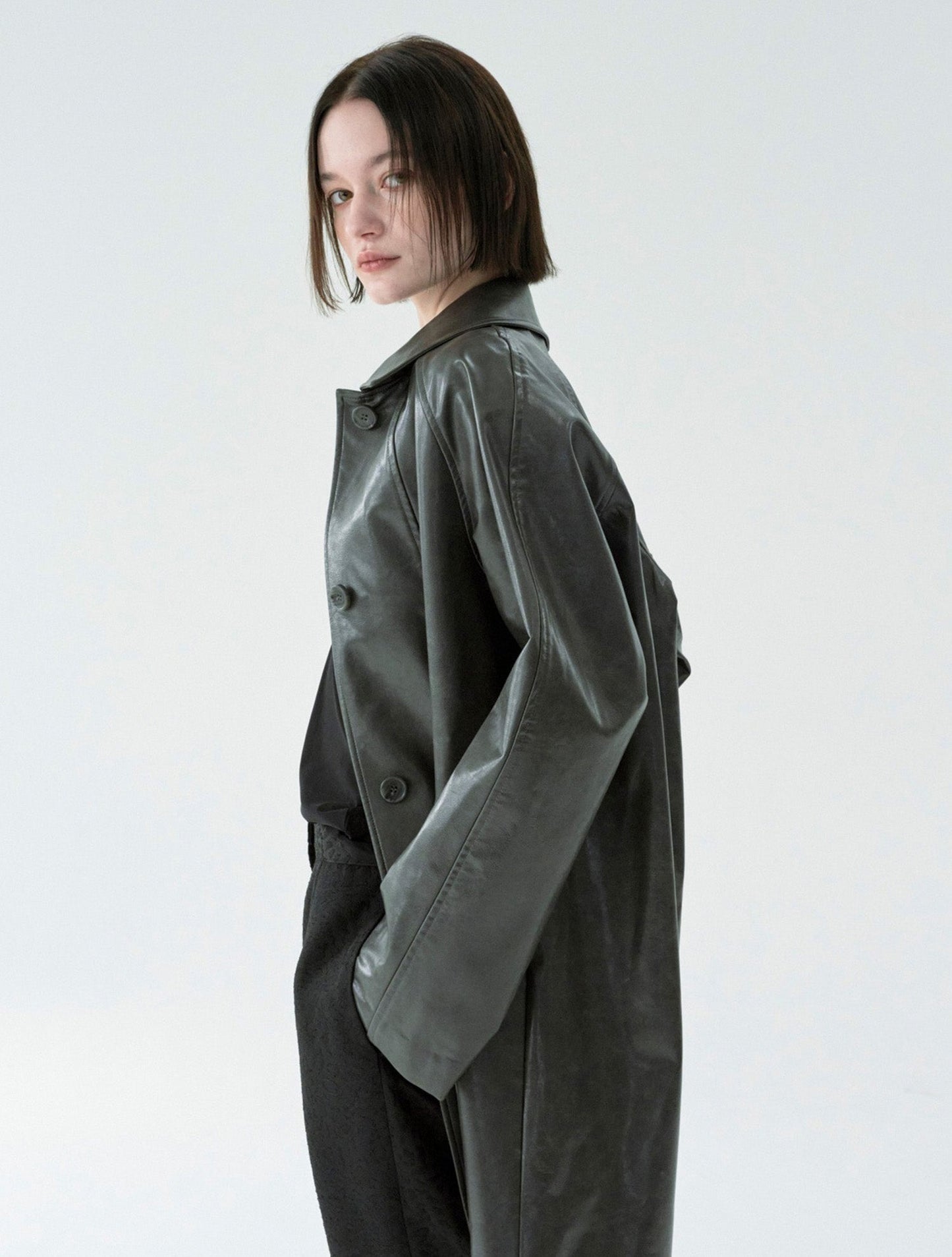 ROUGH LEATHER JACKET -GREY