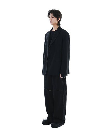 Leather Reveal Sleeve Wool Blazer_Black
