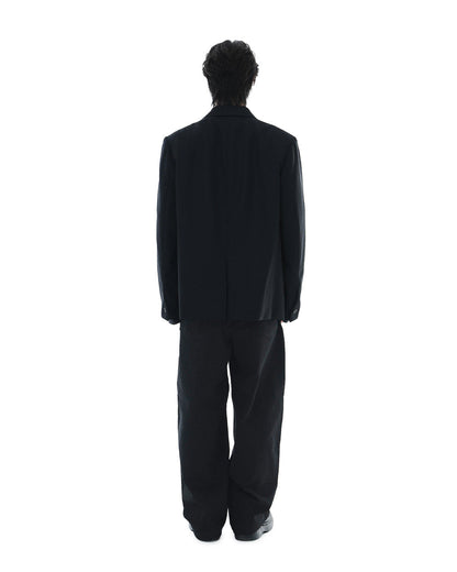 Leather Reveal Sleeve Wool Blazer_Black