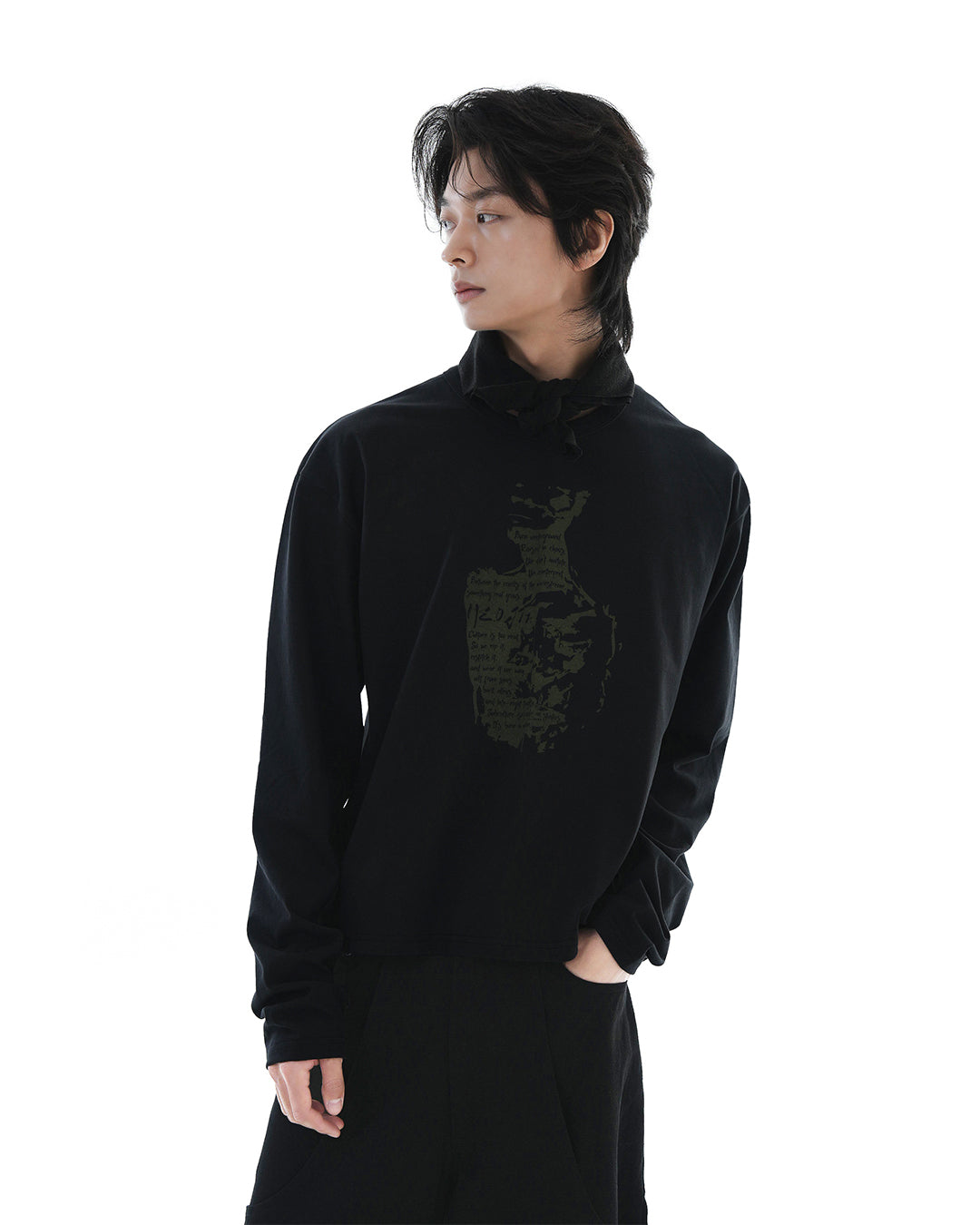Scripted Face Crop Long Sleeve_Black