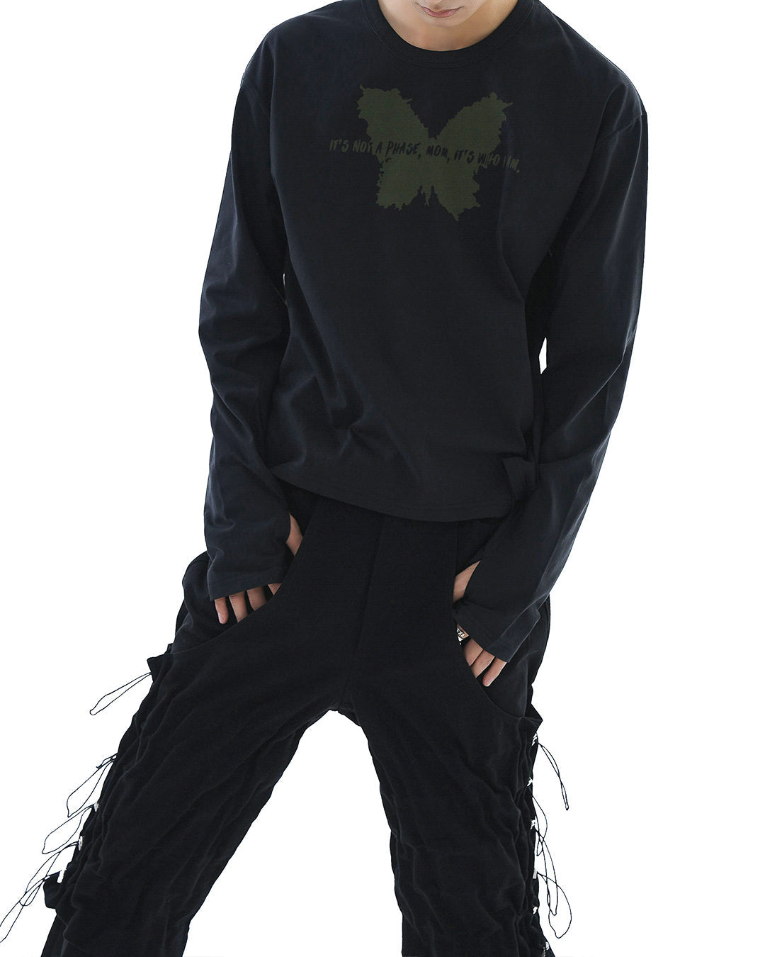 Flare Variant Layered Wide Cotton Pants_Black