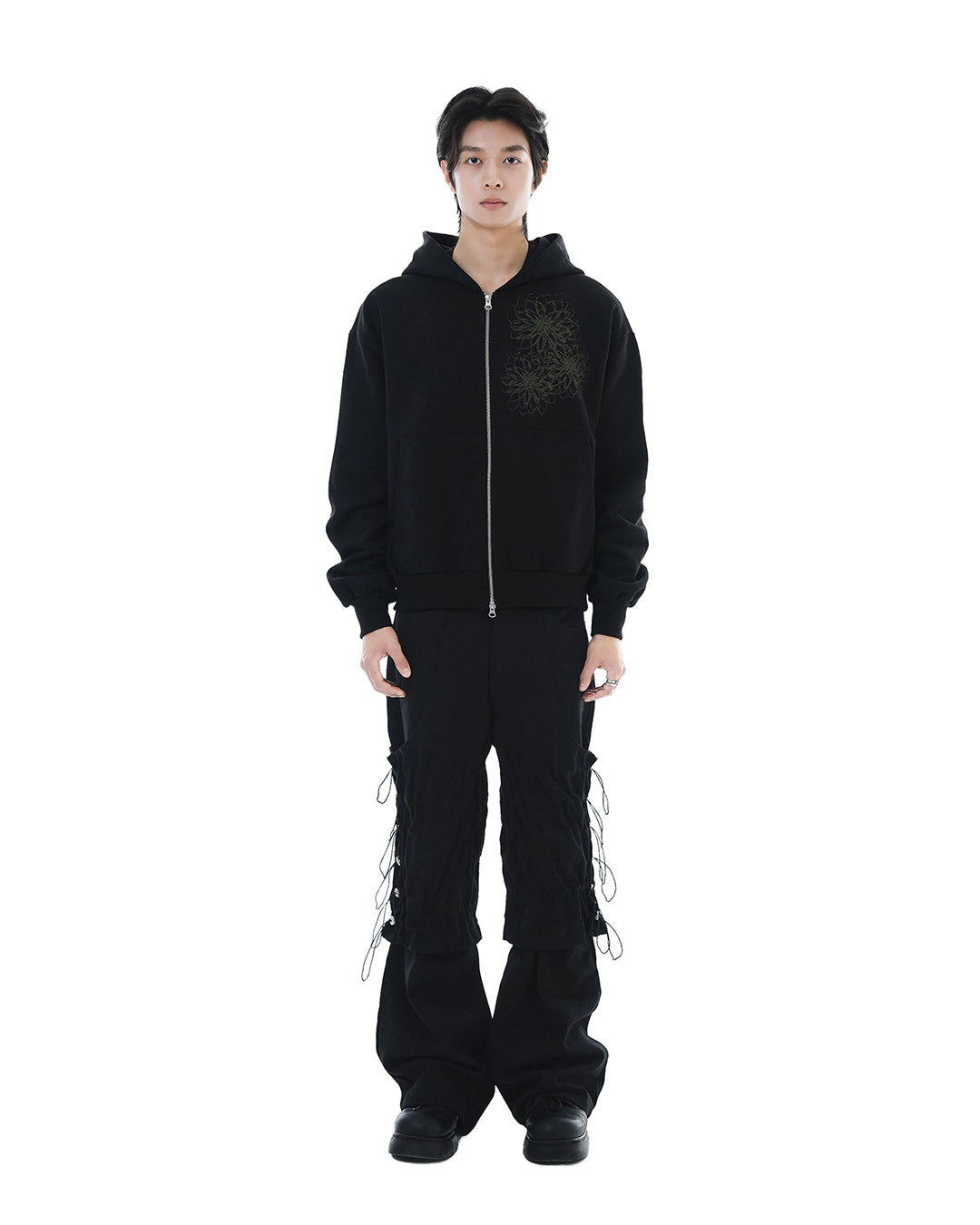 Trinity Flower Crop Hoodie Zip-up_Black 