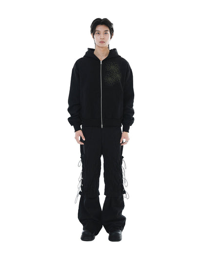 Trinity Flower Crop Hoodie Zip-up_Black