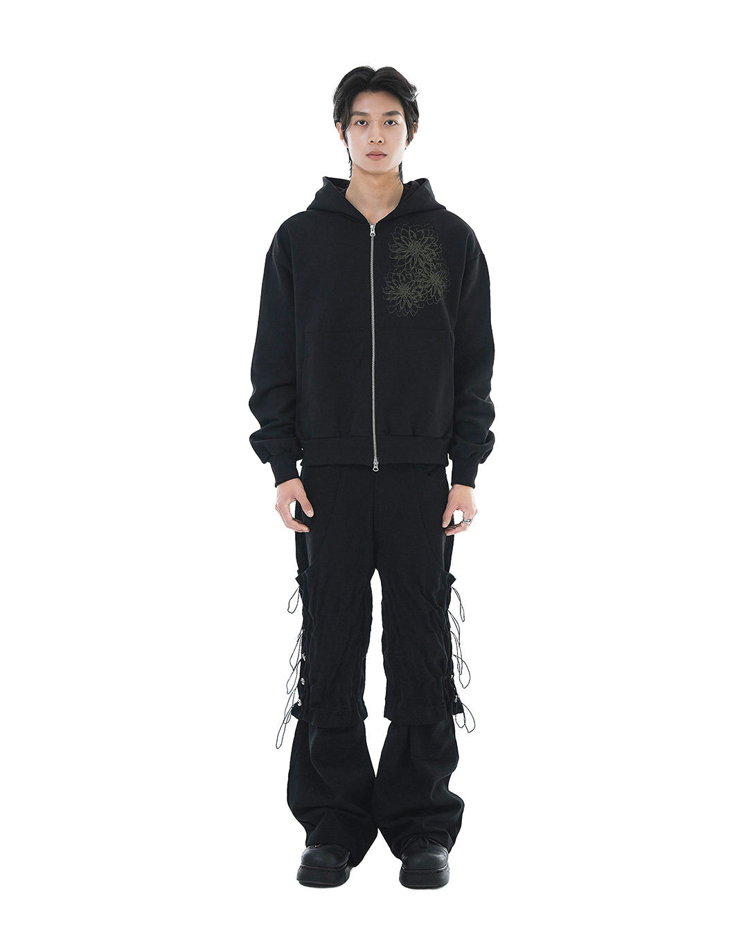 Flare Variant Layered Wide Cotton Pants_Black