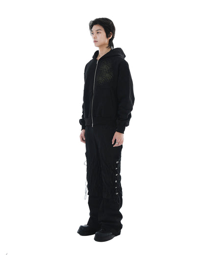 Trinity Flower Crop Hoodie Zip-up_Black
