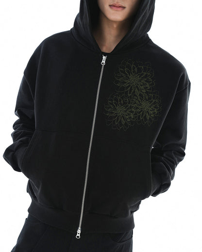 Trinity Flower Crop Hoodie Zip-up_Black