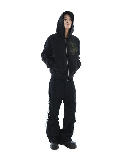 Trinity Flower Crop Hoodie Zip-up_Black 