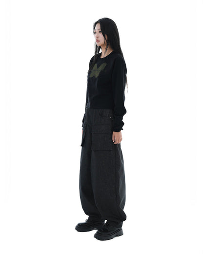 Balloon Pocket Non-fade Denim Pants_Black 