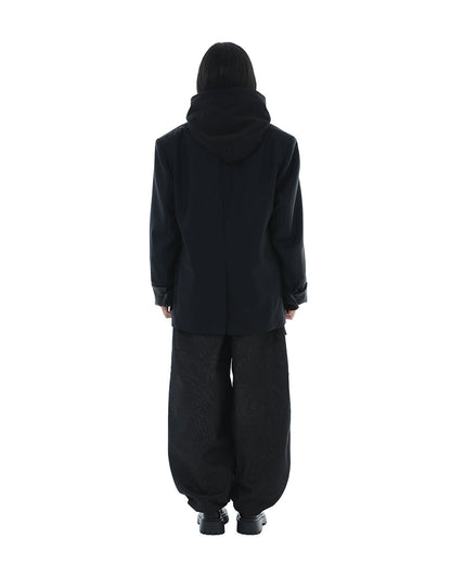 Leather Reveal Sleeve Wool Blazer_Black