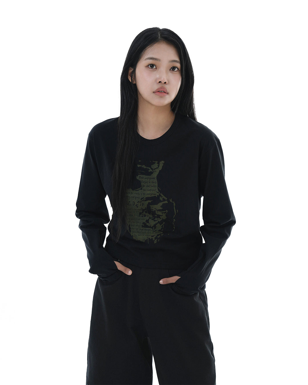 Scripted Face Crop Long Sleeve_Black