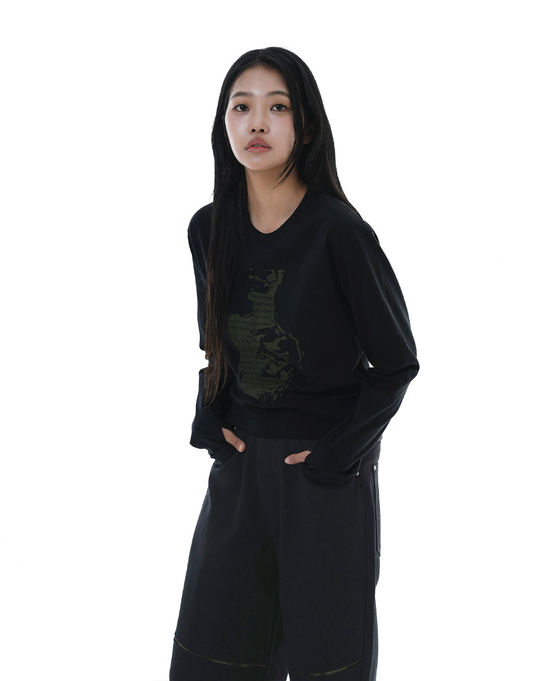 Scripted Face Crop Long Sleeve_Black