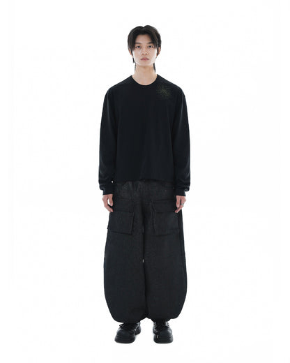 Distorted Flower Crop Long Sleeve_Black 
