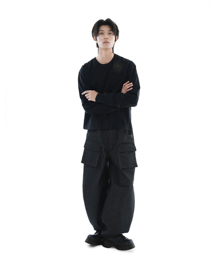 Distorted Flower Crop Long Sleeve_Black 