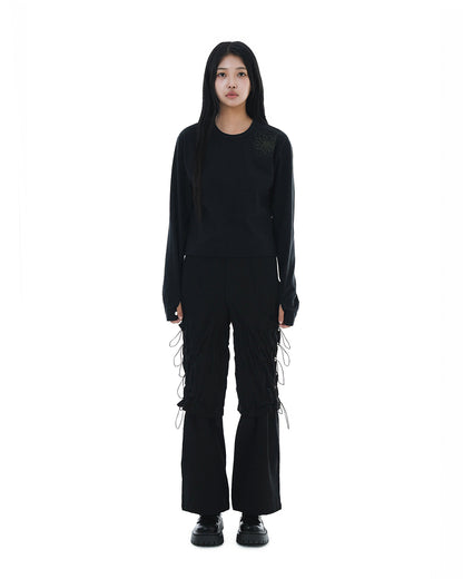 Distorted Flower Crop Long Sleeve_Black 