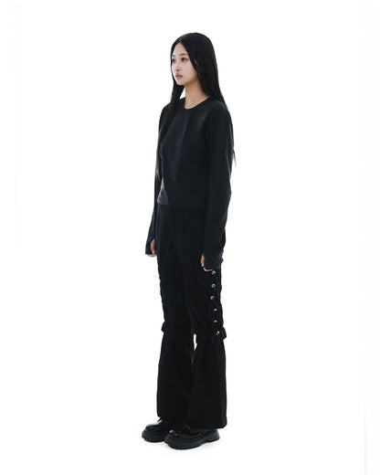 Distorted Flower Crop Long Sleeve_Black 