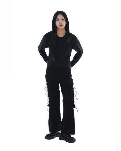 Distorted Flower Crop Long Sleeve_Black 