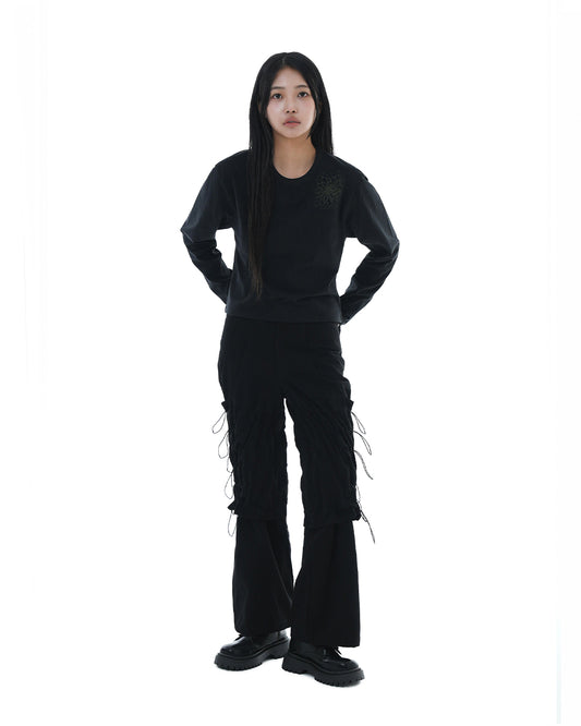 Distorted Flower Crop Long Sleeve_Black