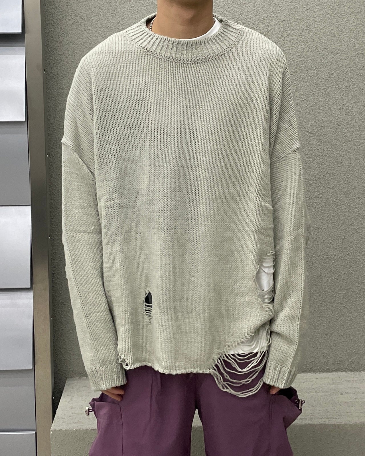 Near Destory Knit - LIGHT GRAY 