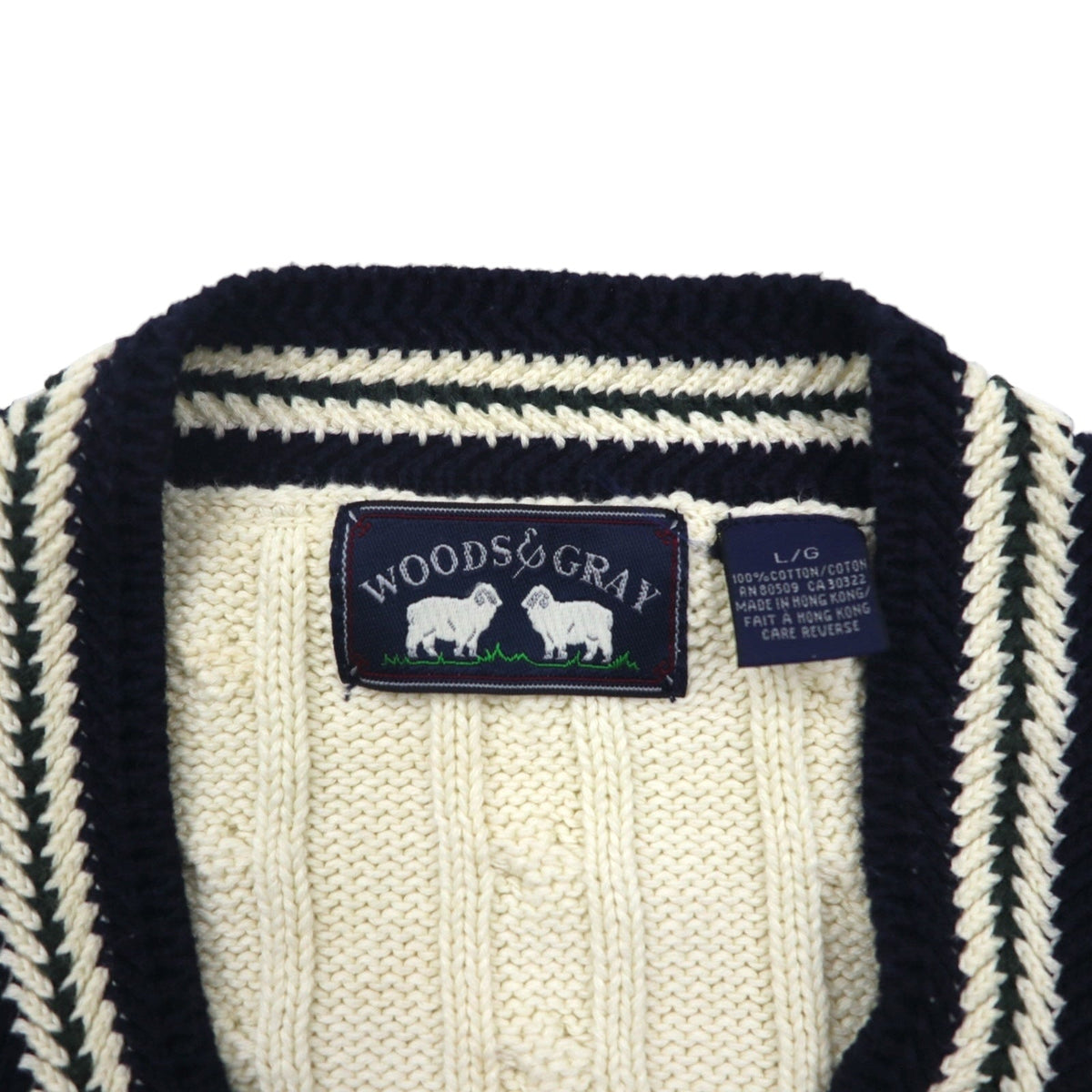 WOODS&GRAY 90s チルデンニット Vネック ホワイト 商品画像5/7