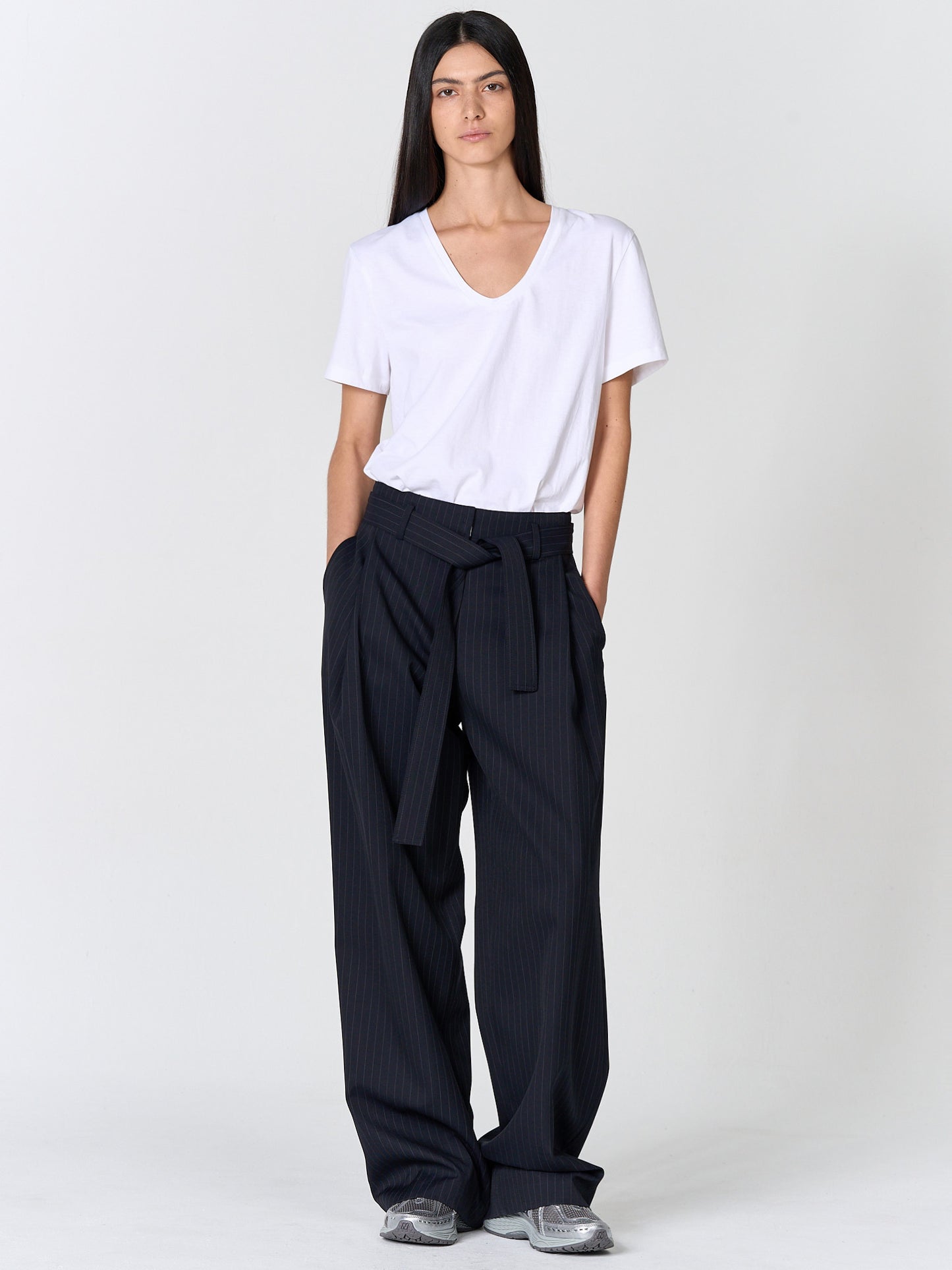 【MAGJAY】[Pluvi] Stripe Belted Trousers