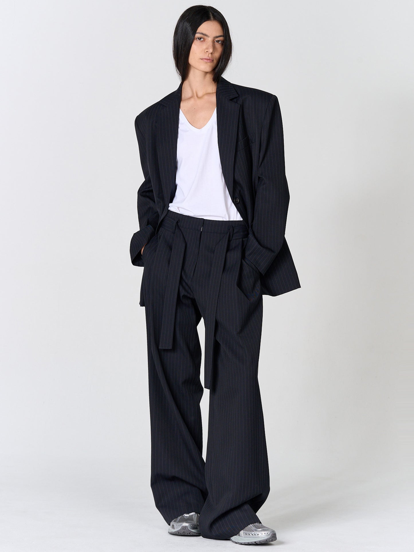 【MAGJAY】[Pluvi] Stripe Belted Trousers