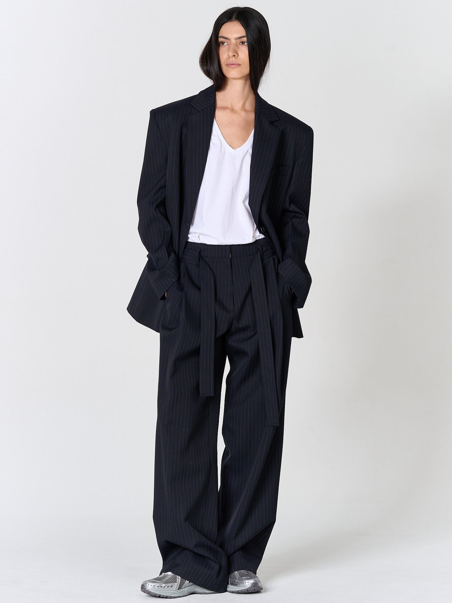 【MAGJAY】[Pluvi] Stripe Belted Trousers
